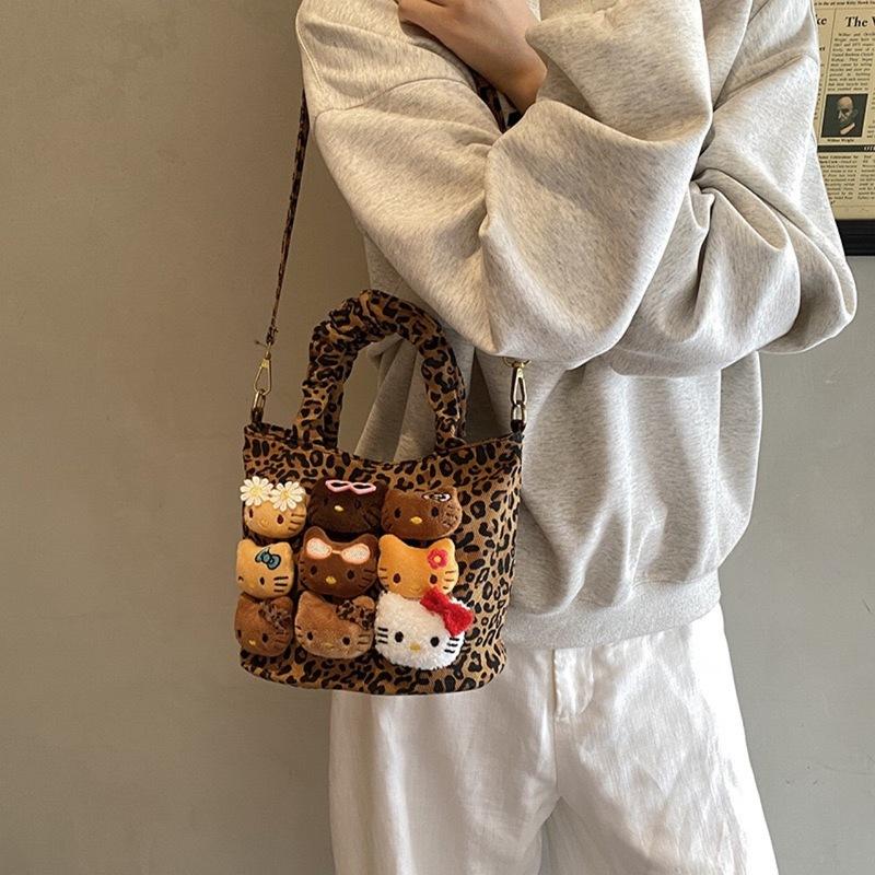 New Kt Cat Doll Handheld Canvas Bag For Women Fashion With Kitty Cartoon Cute Large Capacity Portable Pattern Crossbody Gift Kid Friendly Entertaining