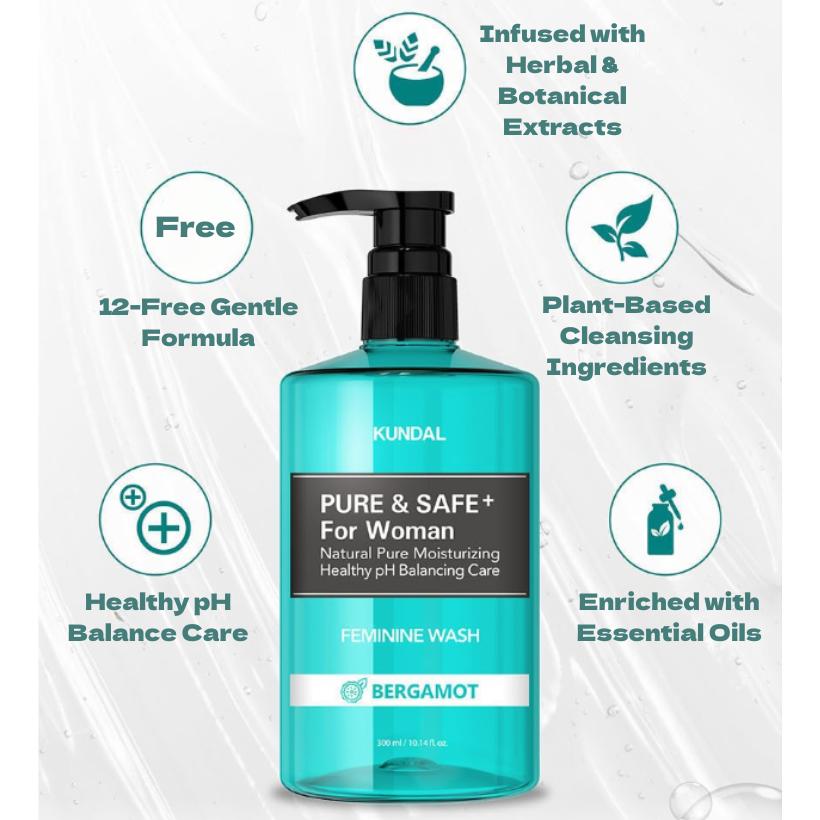 KUNDAL Pure & Safe Feminine Wash Bergamot 300ml Gentle Intimate Care (1pc / 2pcs)
