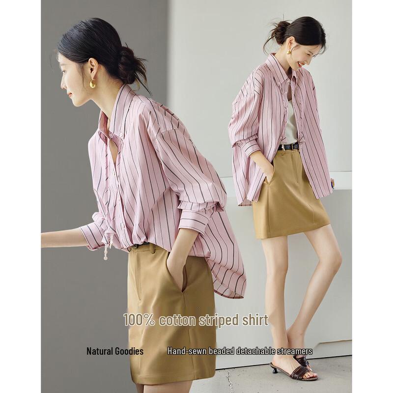 Women's Pink Stripe Cotton Button-Down Shirt