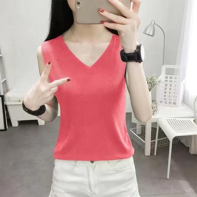 Breathable Loose Round Neck Women's Vest Top Ice Silk Needle Loose Sleeveless Short Top