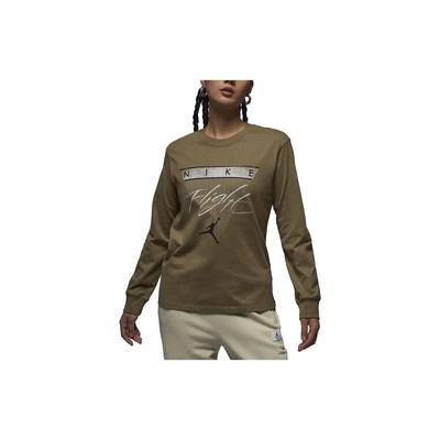 Alphabet Print Loose Casual Long Sleeve T-Shirt Women Tops Seaweed-Brown FD7206-395