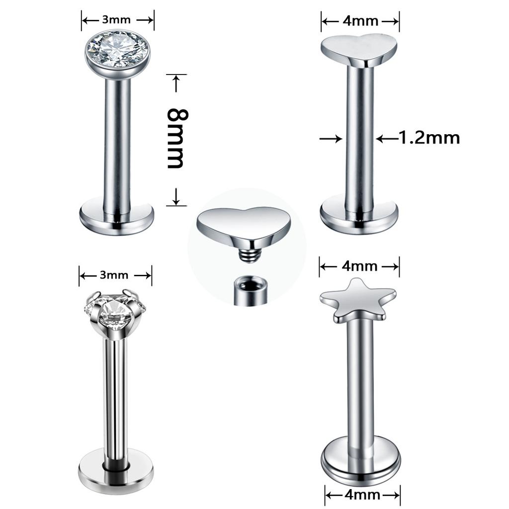 12PC Crystal Labret Piercing Set 16G Heart Tragus Piercing Earring Lot Conch Piercing Set Lip Labret Stud Pack Lobe Earring Bulk
