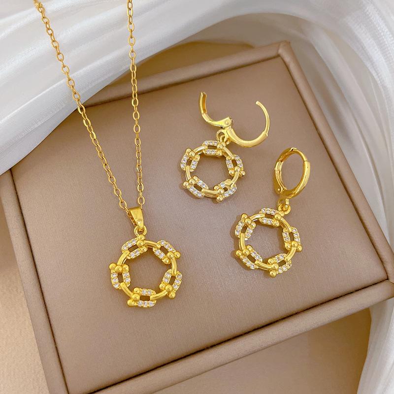 Personality Ring Rotating Zircon Light Luxury Temperament Gorgeous Full Diamond Necklace Female Versatile Clavicle Titanium Steel Chain