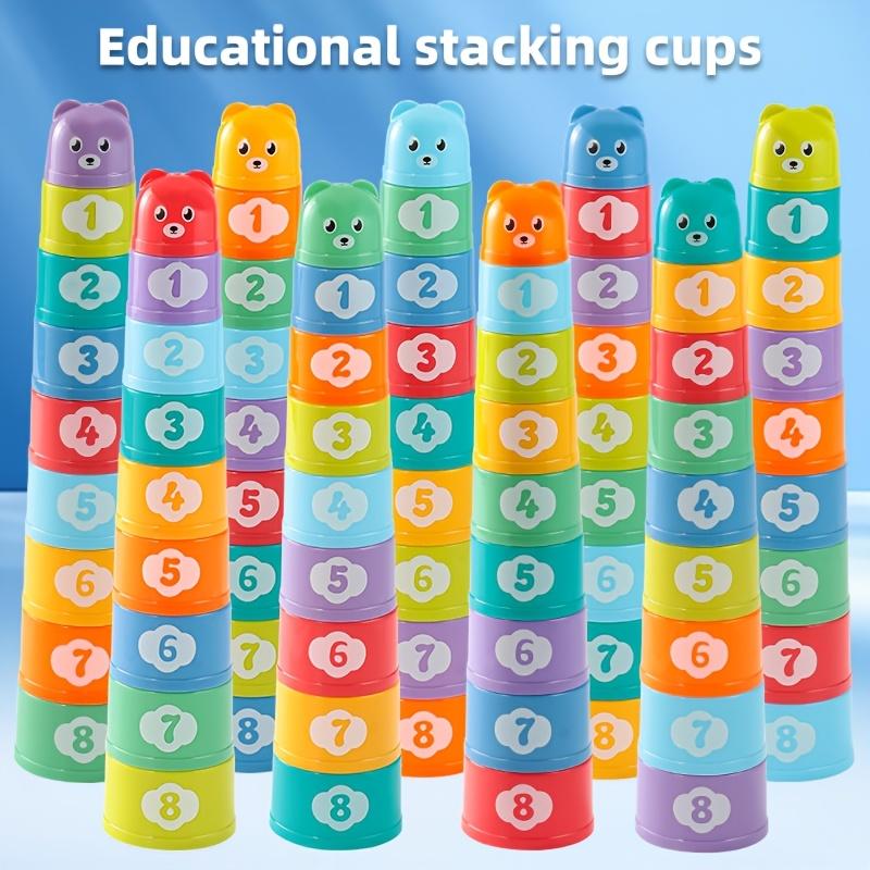 9PCS Rainbow Stacking Cups Set Random Color Nesting Cups Infant Bathroom Bath Water Toys Beach Sand Play Toys for Toddlers Gift