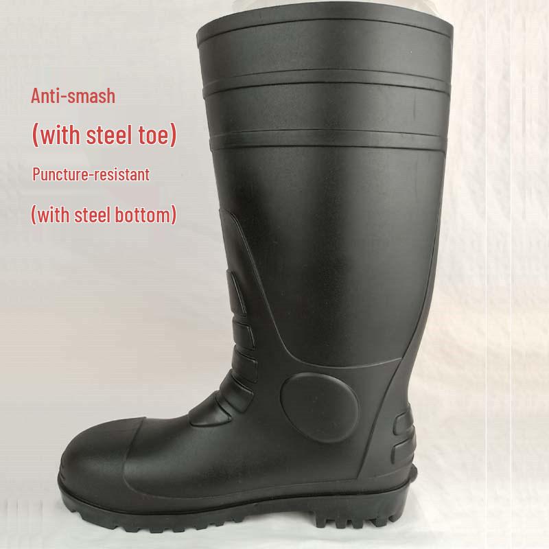 PVC Steel Toe High-Top Safety Boots: Anti-Smash, Anti-Puncture, Non-Slip, Comfortable for Long Hours. Suitable for Work and Rain.