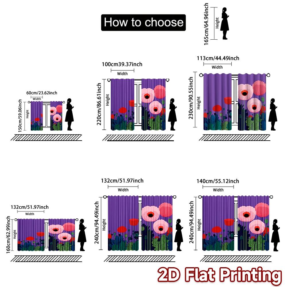 2D FLAT PRINTING 2pcs Curtains (Without Rod) Floral Spring Delight Valentine is day Festival Creative Curtains Versatile