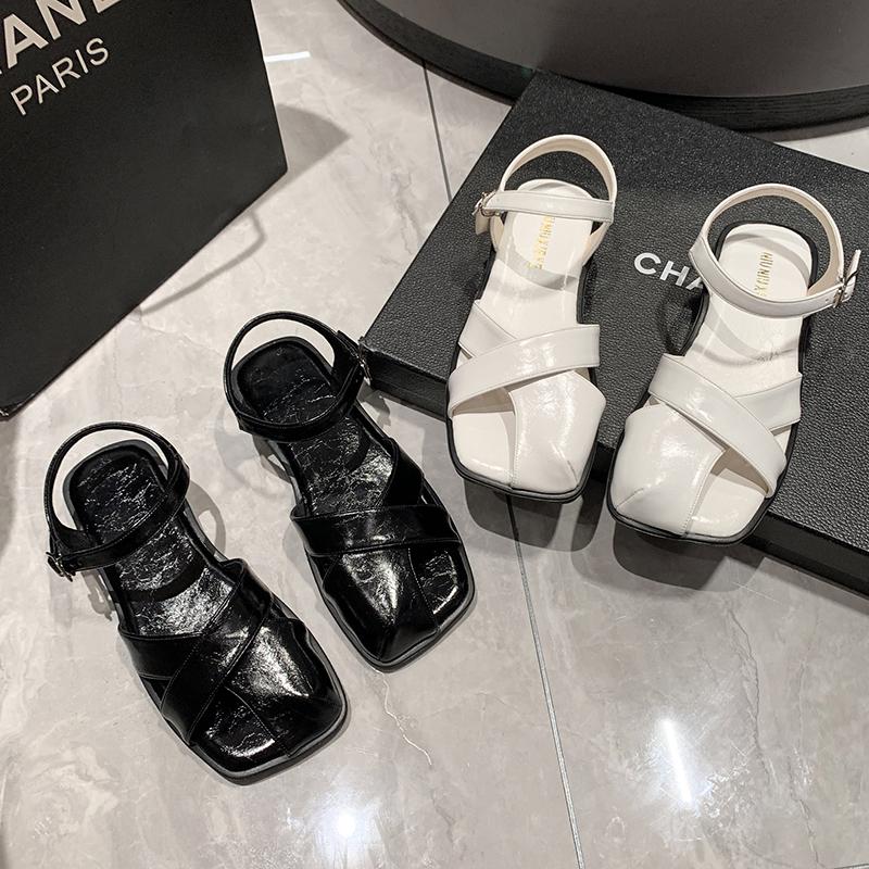 Shoes Sandals Woman Heel Original 2025 Summer All-Match Open Toe Female Beige Retro Clear Closed Comfort Peep Girls Gladiator