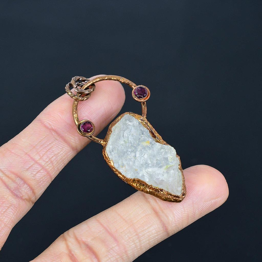 Clear Quartz Pendant Gemstone Jewelry, Copper Electroformed Pendant, Handmade Jewelry Birthstone Pendant, Gift For Him