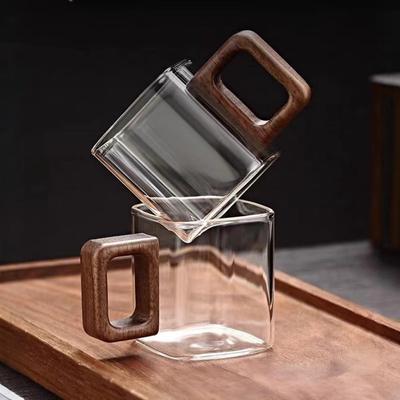Small Capacity Fresh Ground Coffee Glass Coffee Mug With Walnut Wooden Handle Home Breakfast Milk Tea Cups and Mugs Drinkware