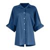 Damen Modisches, einfarbiges, lässiges Spitzen-Shirt mit 3/4-Ärmeln und Revers auf der Rückseite