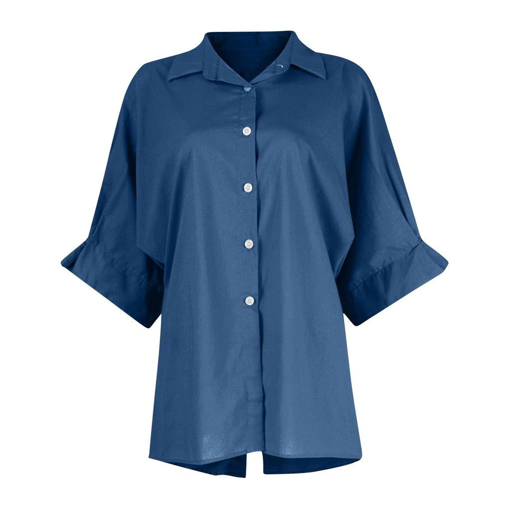 Damen Modisches, einfarbiges, lässiges Spitzen-Shirt mit 3/4-Ärmeln und Revers auf der Rückseite
