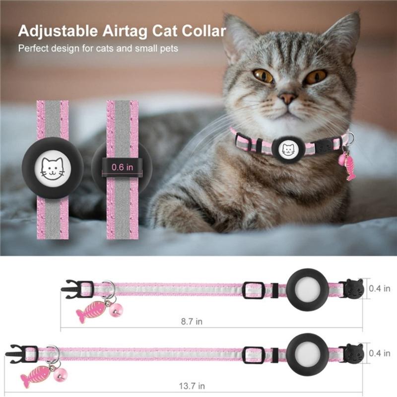 Pet Collar Adjustable Cats Collar with Reflective-Stripe & Tracker-Protector Dogs Nylon Breakaway Collar Pet Supplies