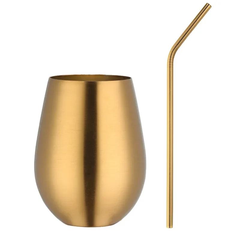 304 Stainless Steel Beer Mug Cold Drinks Single Layer Titanium Plating Wine Glasses 500ML Big Belly Water Cup Bar Supplies