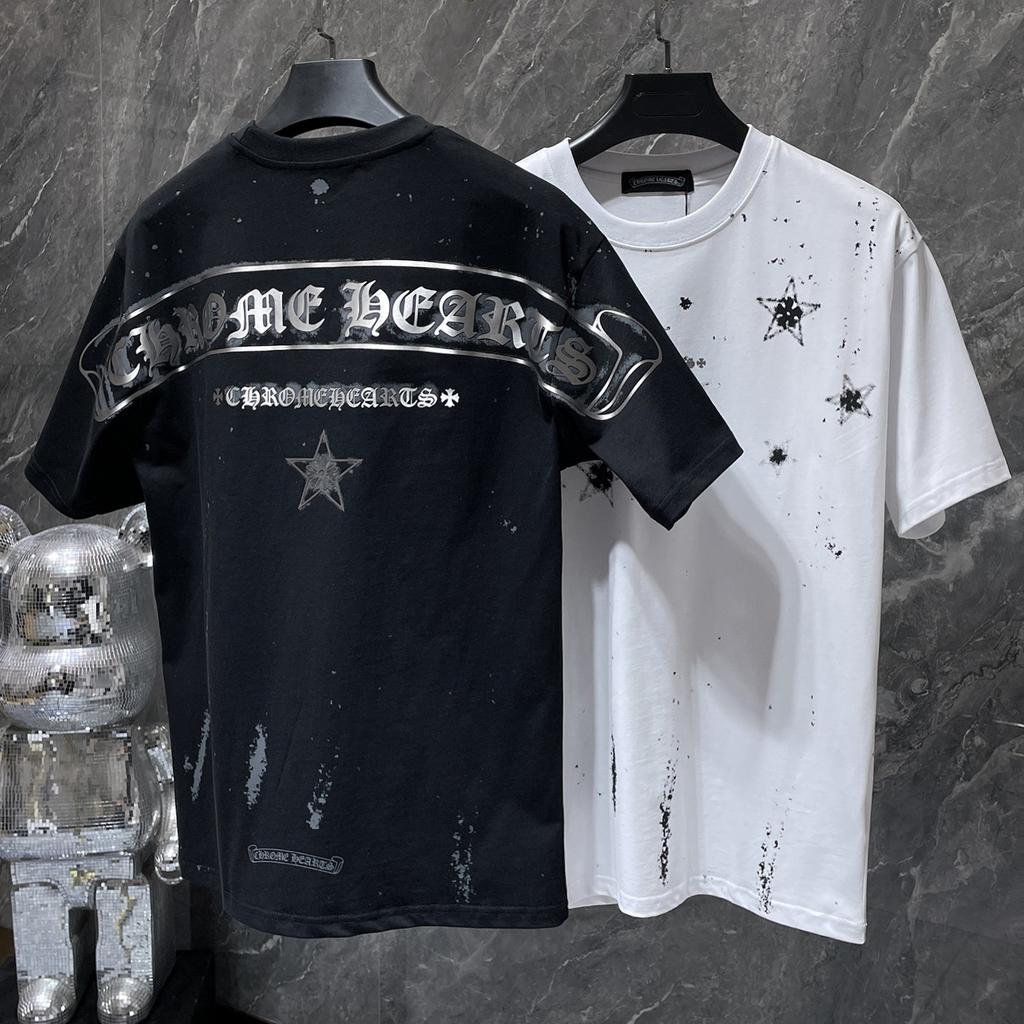 GZ-8951 CHROME HEARTS 2025 Vară Nou Bumbac de Înaltă Calitate Gât Rotund Larg Mărime Mare Tricou de Cuplu pentru Bărbați și Femei
