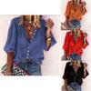 Elegante Top Camicia da Donna a Manica 3/4 Comodo Vestibilità Larga Camicetta Bottoni T-shirt