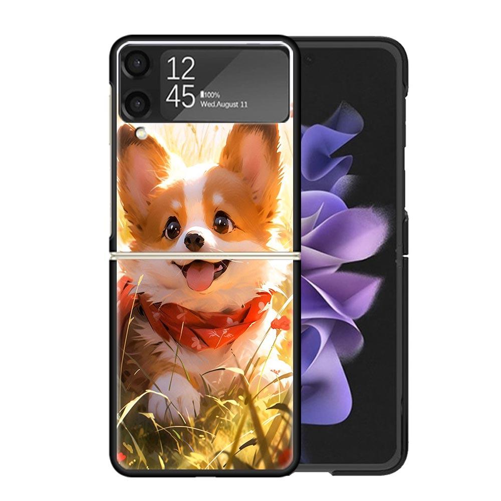 Cartoon Corgi Cute Dog Clear Phone Case For Samsung Z Flip 7 6 5 4 3 Galaxy ZFlip7 ZFlip6 ZFlip5 ZFlip4 ZFlip3 5G Print Cover Z