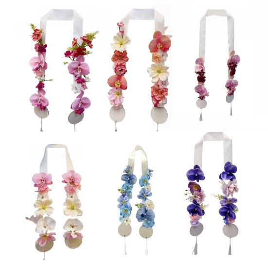 Floral Graduation Stole Handmade Custom Floral Belt with Realistic Faux Silk Flowers Phalaenopsis Roses Dahlias Personalized Engraved Tags Unique Grad
