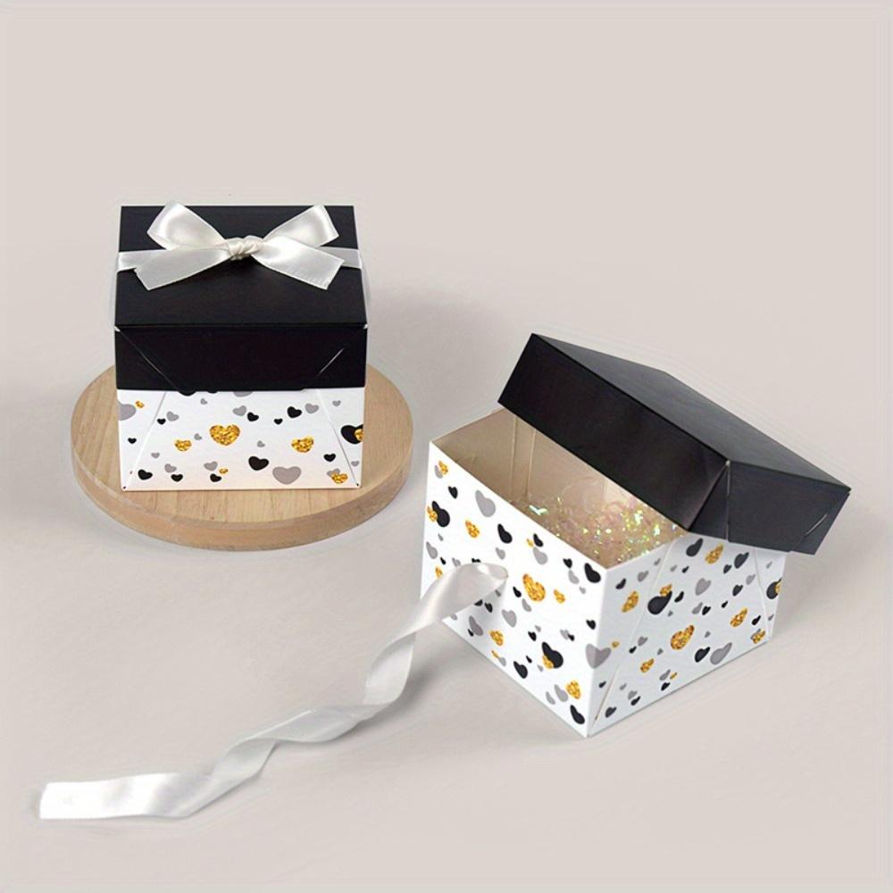 10pcs Gift Boxes with Lids Square Treat Boxes with White Ribbon Paper Party Favors Boxes Candle Boxes Elegant Black & White Gift Boxes
