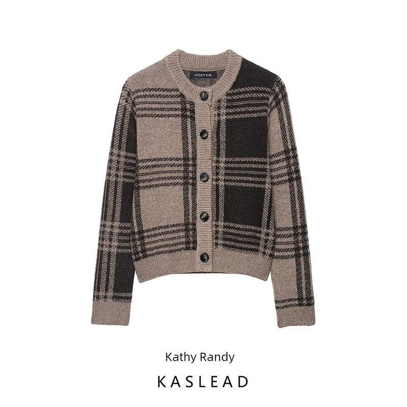 Kaslead New Women clothes Western Style Versitile Fashion Plaid Knitted Outerwear 2756149 472