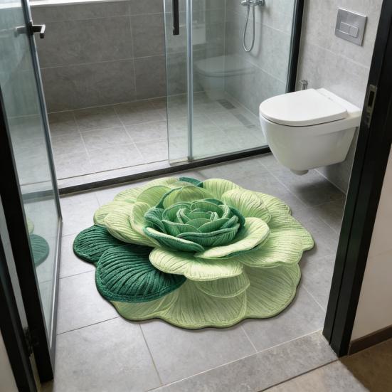 Tapis de sol 3D à fleurs Yousheng Absorbant Séchage rapide Irrégulier Moelleux Floral Lavable Antidérapant Salon Chambre Salle de bain Cuisine Décoration