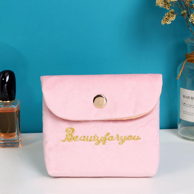 Korean Style Embroidered Velvet Mini Bag for Lipstick and Sanitary Napkin Storage