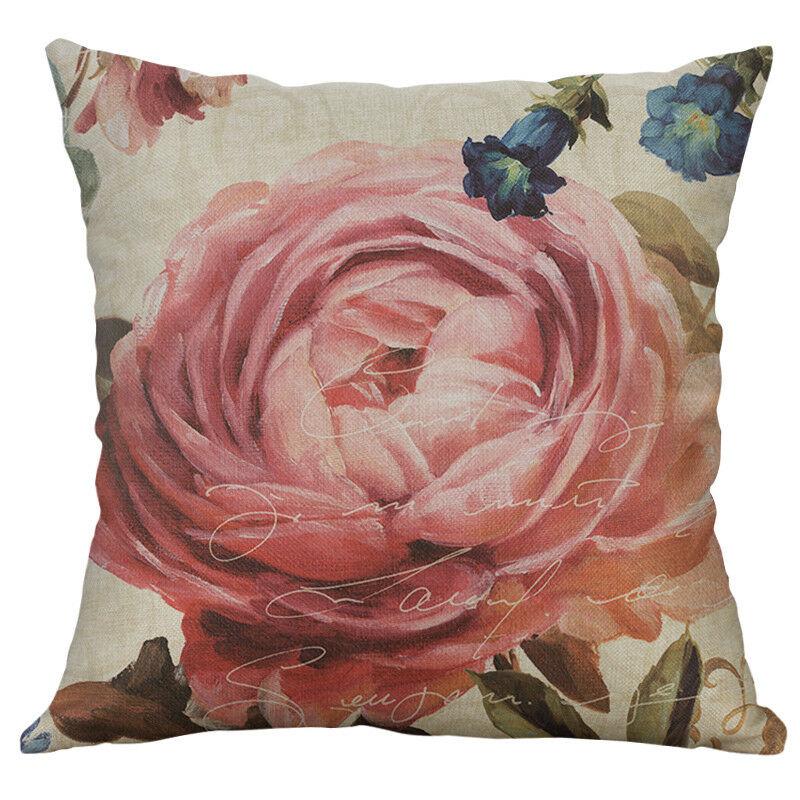 Premium Retro Flower Linen Pillow Case For Stylish Sofa Home Decor 18 Inches