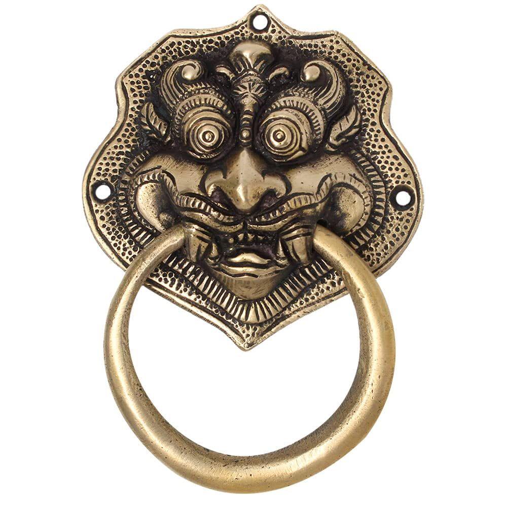Brass Dragon Face Door Knockers - Gold Entrance Decoration for Home - Vintage Door Ring Bell