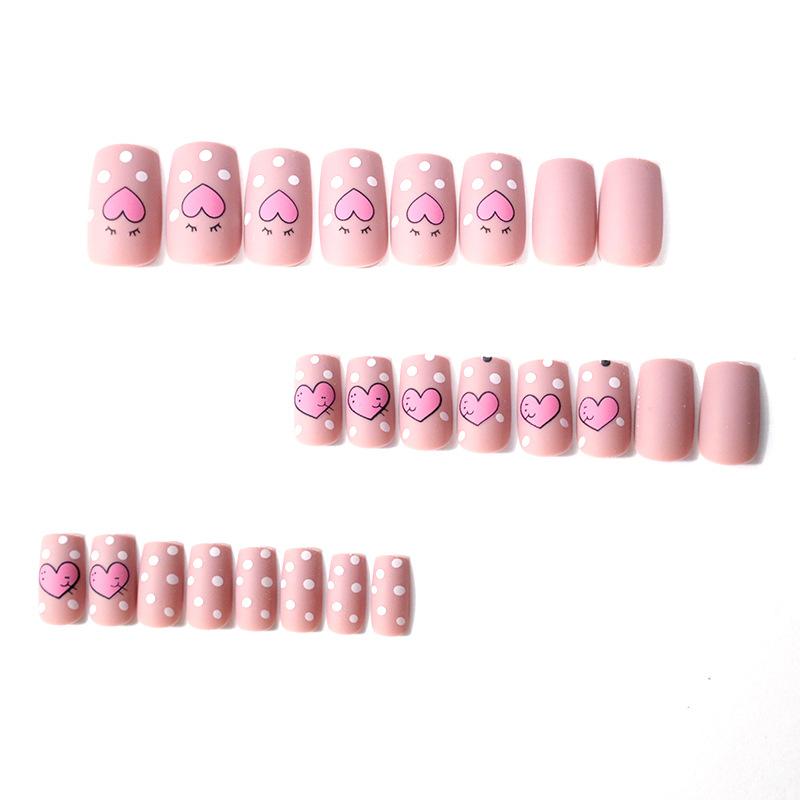 24 pieces of new Valentine's Day manicure, sweet and cute matte pink love polka dots, medium and long wearing armor