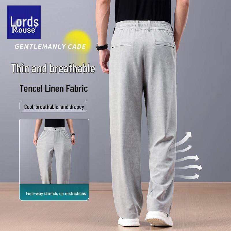 Luozi Men's Summer Wrinkle-Resistant Linen Blend Straight Casual Pants