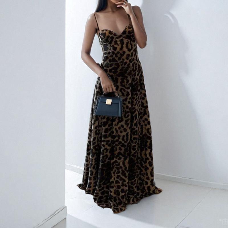 2026 Cross-border Foreign Trade Women's Clothing, New Spring Models In Europe and the United States, Elegant and Sexy Leopard Print Suspender Dress