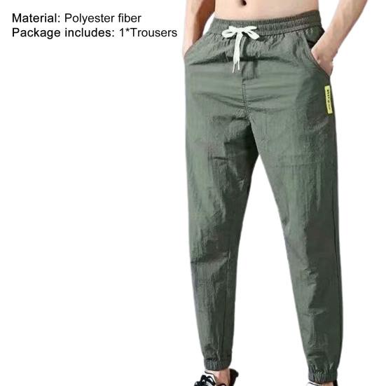 Men Pants Solid Color Drawstring Summer Ankle Tied Pockets Trousers for Sports