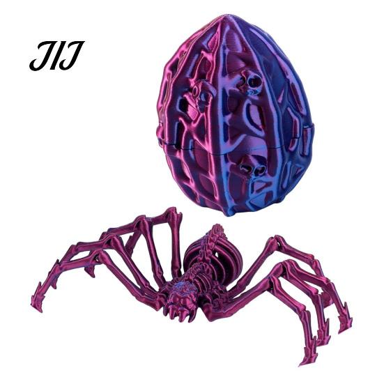 Fun Ritual Surprise Toys 3D Printed Articulated Skeleton Spider with Hollow Egg, Movable Joint Nighttime Scavenger Hunt Props Figurine, Halloween