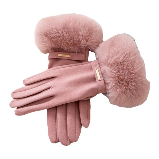 Women Thermal Gloves Warm Winter Gloves with Furry Cuffs Windproof Driving Cycling Skiing Touchscreen Gloves for