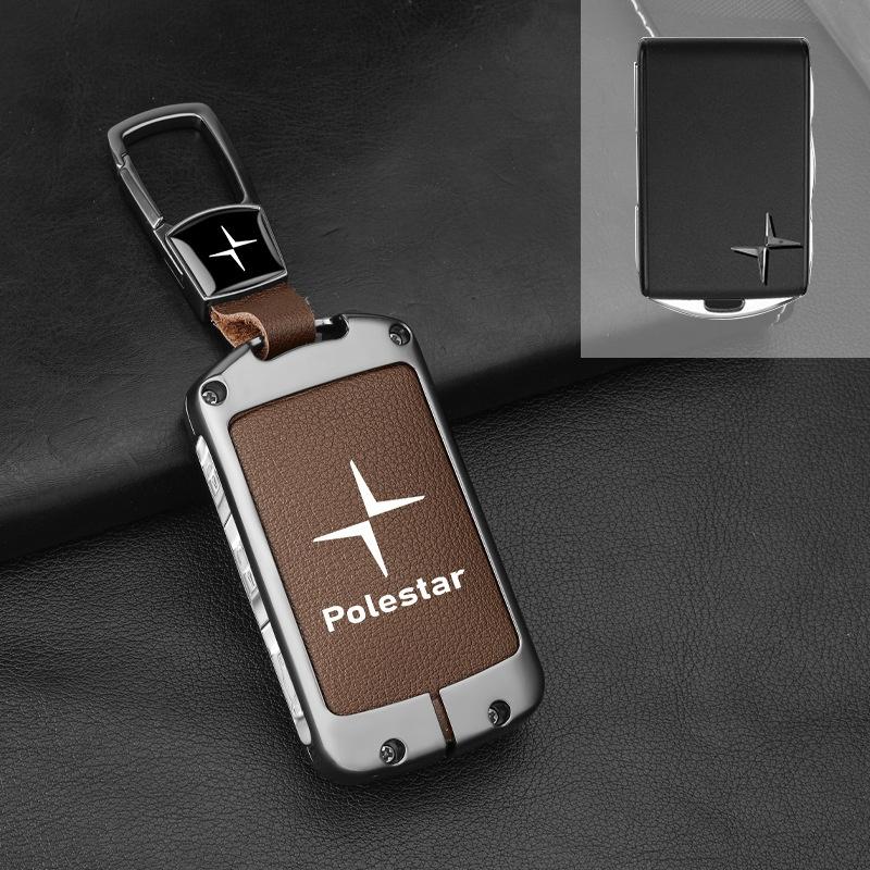 drvfj6 Car Smart Remote Key Case Full Leather Cover Protection Holder Shell For Volvo Polestar 2 Polestar 3 2023 2024 Keyless Keychain