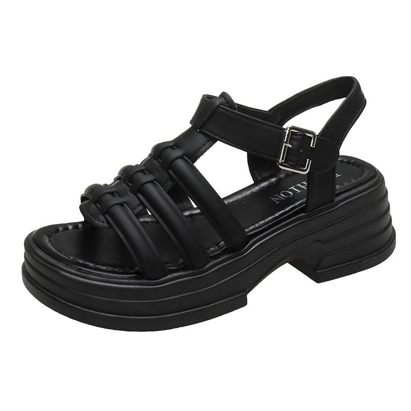 

Маленькие сандалии Т-образной формы на толстой подошве, увеличивающие рост, для женской летней носки 2025, новая повседневная обувь на толстом каблуке для пляжа 40 чёрный