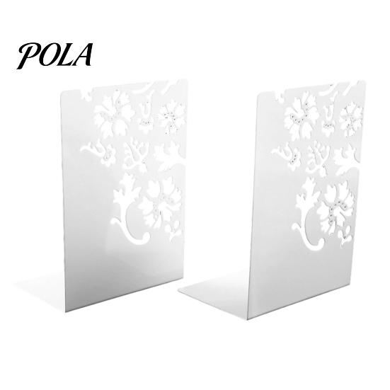 Large Capacity Book Holder 2PCS Metal Bookends, L-Shaped Reinforced Support Holder, with Non-Slip Cave Design Bookend Pads, Hollow Floral for
