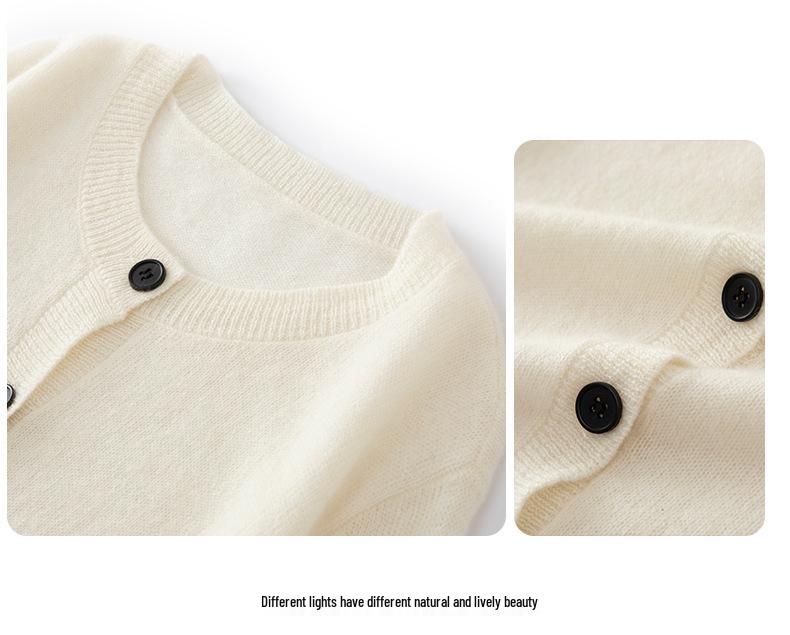 Lekasha 100% Pure Cashmere Loose Round Neck Cardigan Sweater Coat