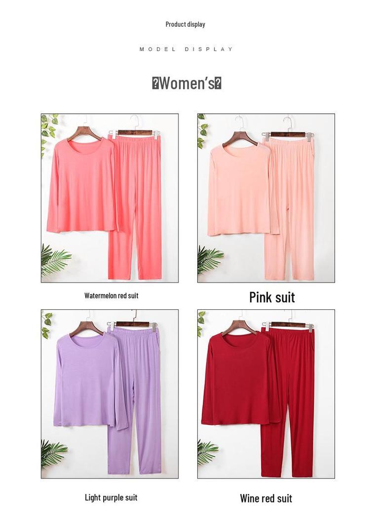 Men's Modal Pajamas Set: Thin, Long Sleeve & Pants, Crew Neck, Casual, Plus Size, for Spring, Summer & Autumn.