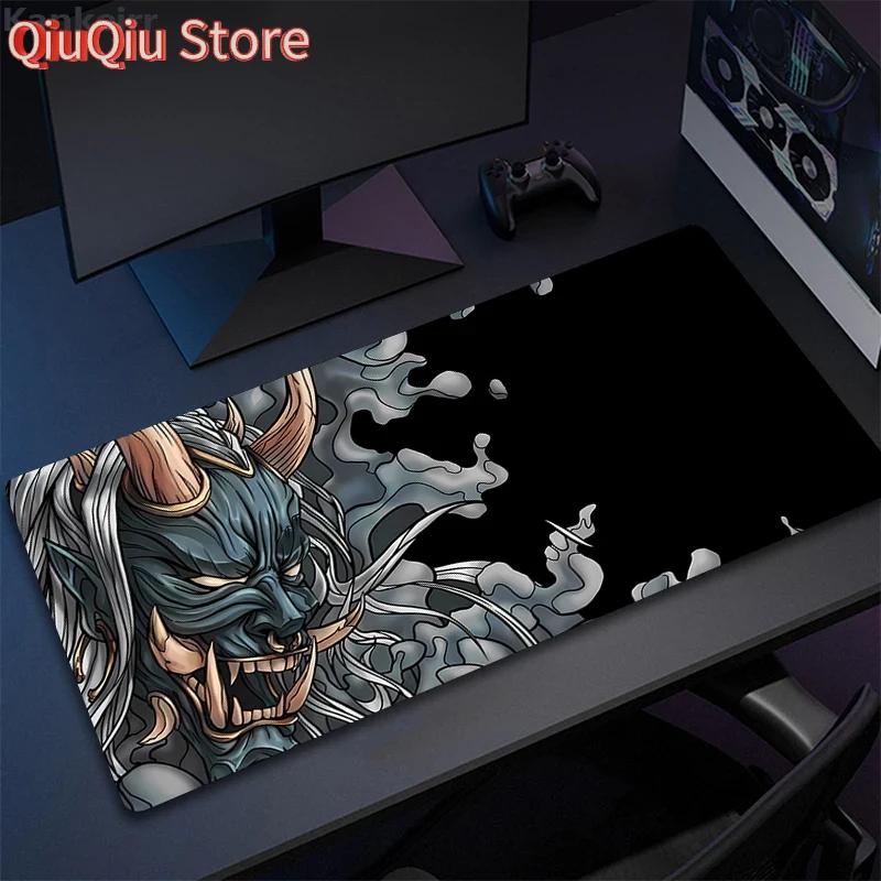 Game Mouse Pad Japanese Samurai Devil Mousepad Black Ghost Face Gamer Deskmat Mousepads Carpet Accessories Big Table Mat x