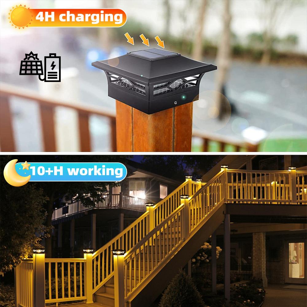 2PCS Solar LED Post Lights Portable Bright Fence Post Cap Light Decoration Stigma Lamp for Outdoor Garden Porch Patio Yard