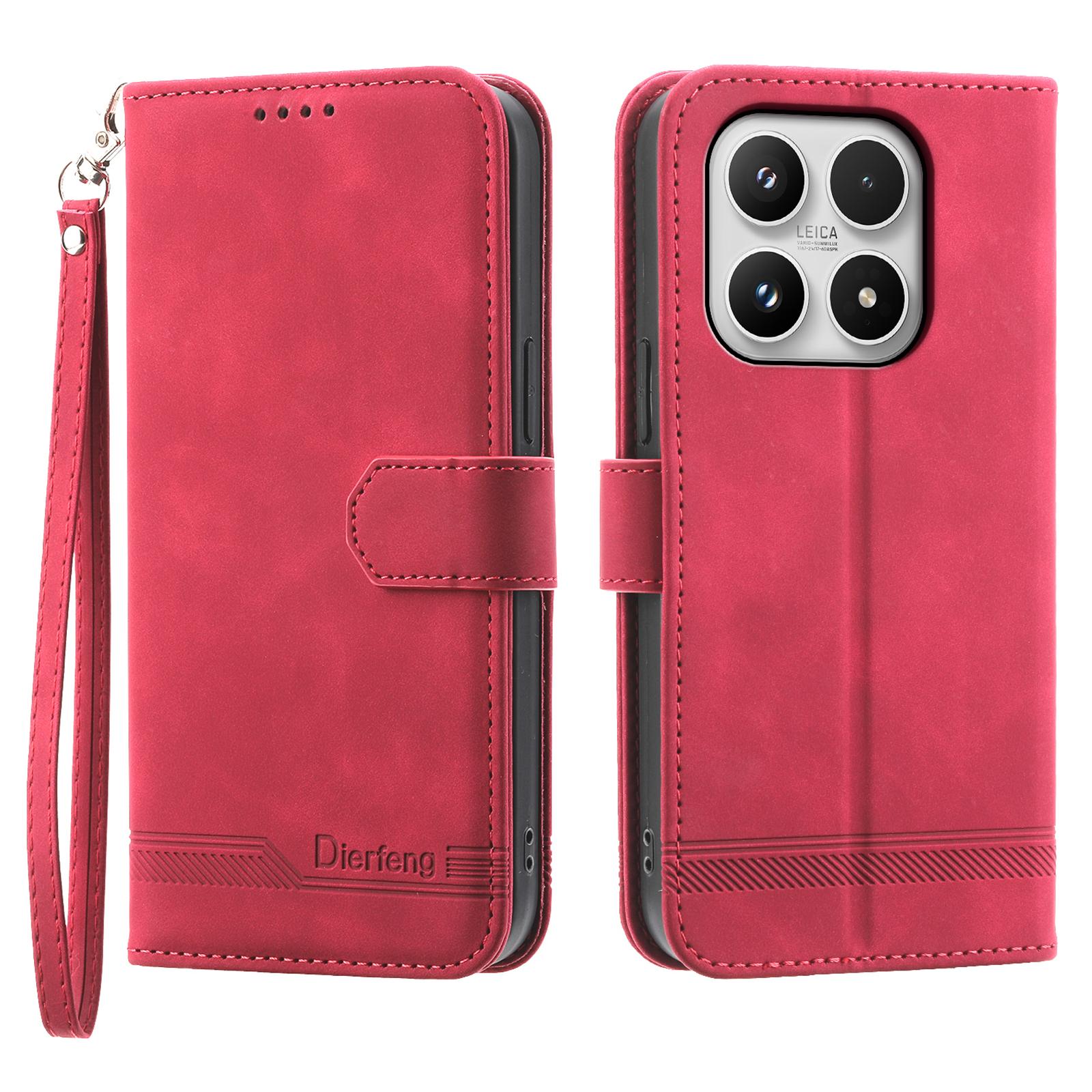 

DIERFENG DF-03 For Xiaomi 17 Case Lines Imprint Wallet Leather Phone Cover with Wrist Strap