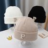 Korean Simple Letter P Logo Baby Knitted Wool Pullover Hat - Autumn & Winter Warm Melon Skin Baby Hat