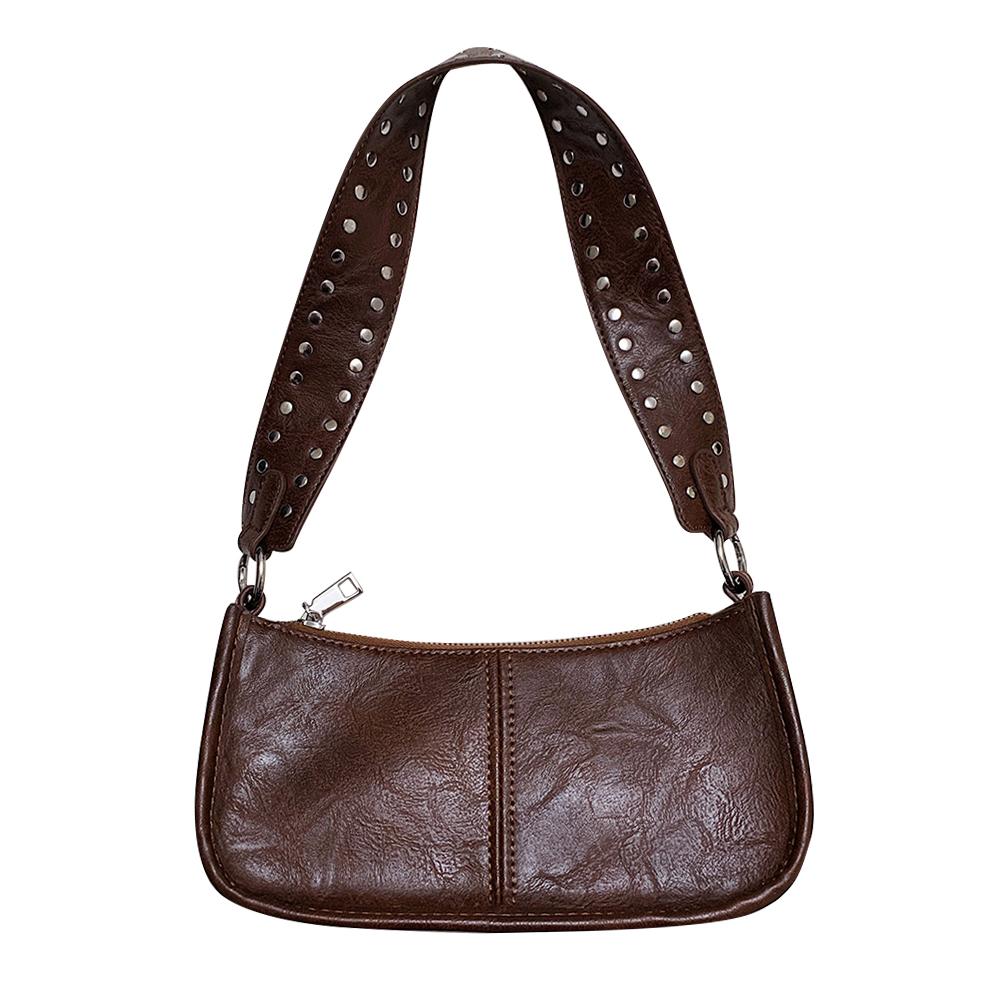 Vintage PU Leather Bag For Women Shoulder Bag Zipper Underarm Bag With Adjustable Strap Y2k Hobo Crossbody Sling Stylish Purse