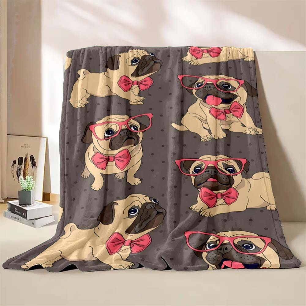 6 Sizes Cute Dog Pug Printed Blanket Warm Soft and Comfortable Home Travel Camping Blanket Sofa Bedding Cover Blanket Child Gift