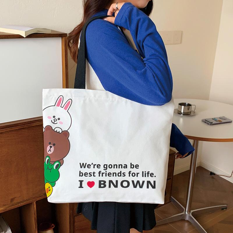 Canvas Bag Female College Student Class Bag Cute Commuting Bag Large Capacity Shoulder Bag