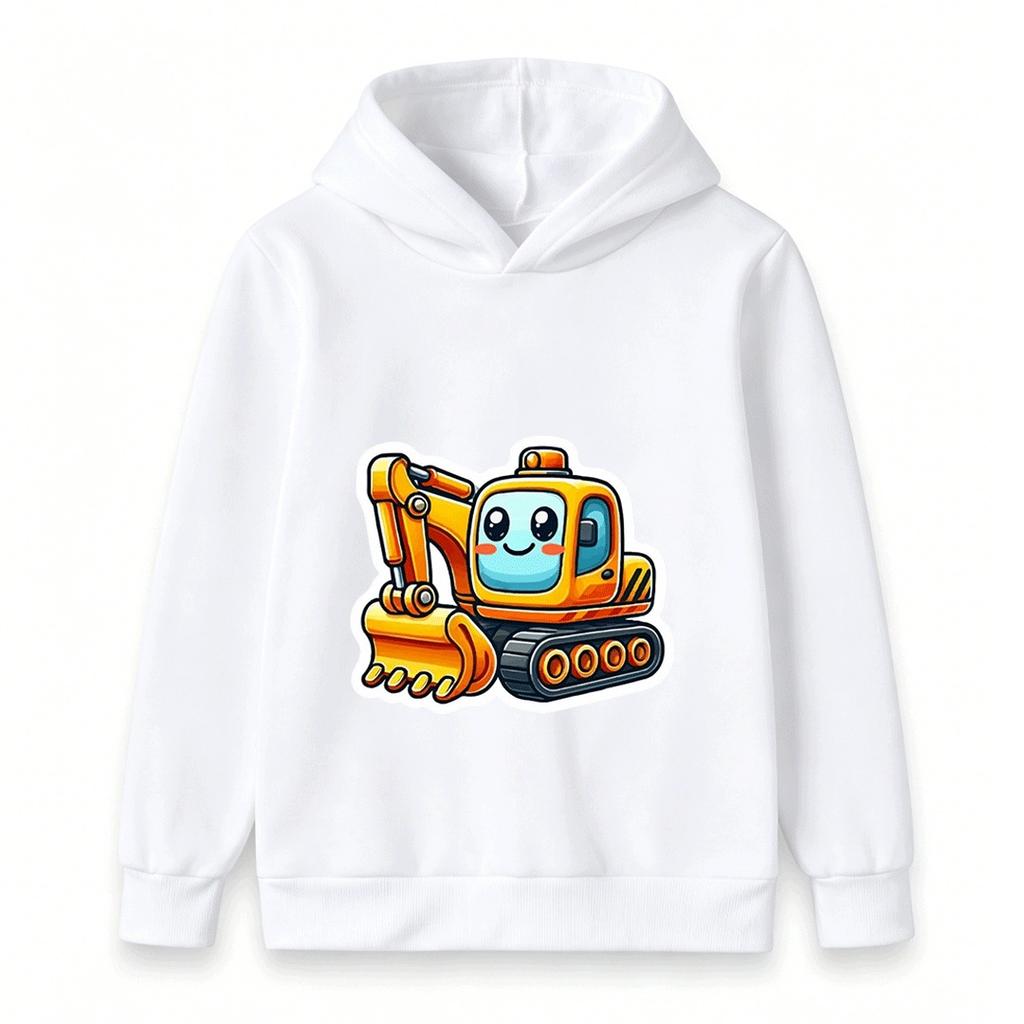 Cute Cartoon Excavator Print Kids Hoodie Casual Long Sleeve Pullover Sweatshirt for Boys Girls Toddler Loose Comfy Tops