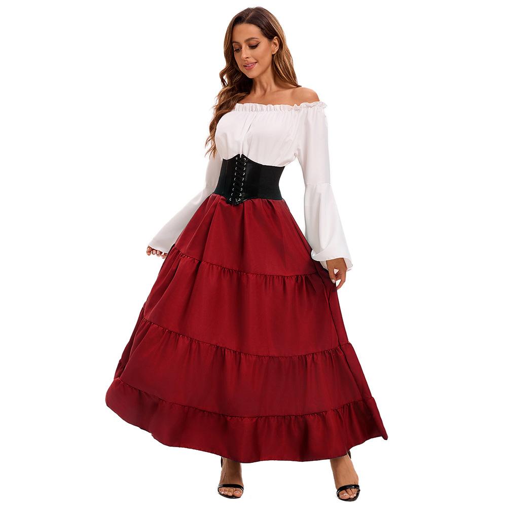 Multi-Color Medieval Renaissance Peasant Dress - European Vintage Countryside Set Bavarian Dirndl Dress S