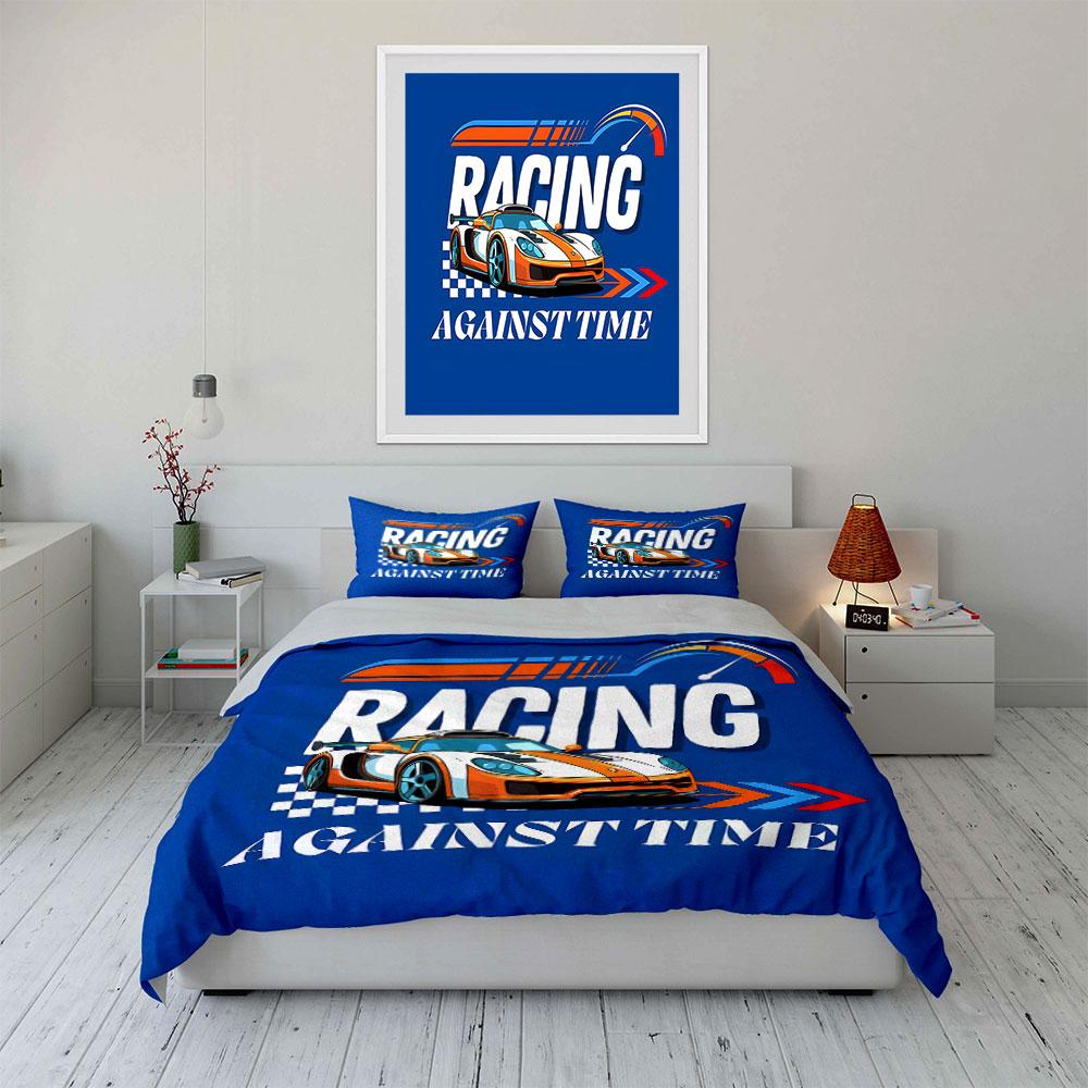 Racing Car Against Time Design Bedding Duvet Cover Set Duvet Cover Pillowcases (1*Duvet Cover 2*Pillowcases, without duvet insert)