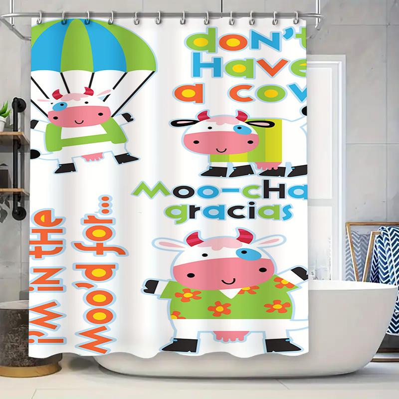 

Kawaii Cow Shower Curtain Cute Animal Print Kids Bath Decor Waterproof Fabric For Bathtub Or Rain Shower Room Unisex Gift Idea F W60H190(CM)-1 Pcs