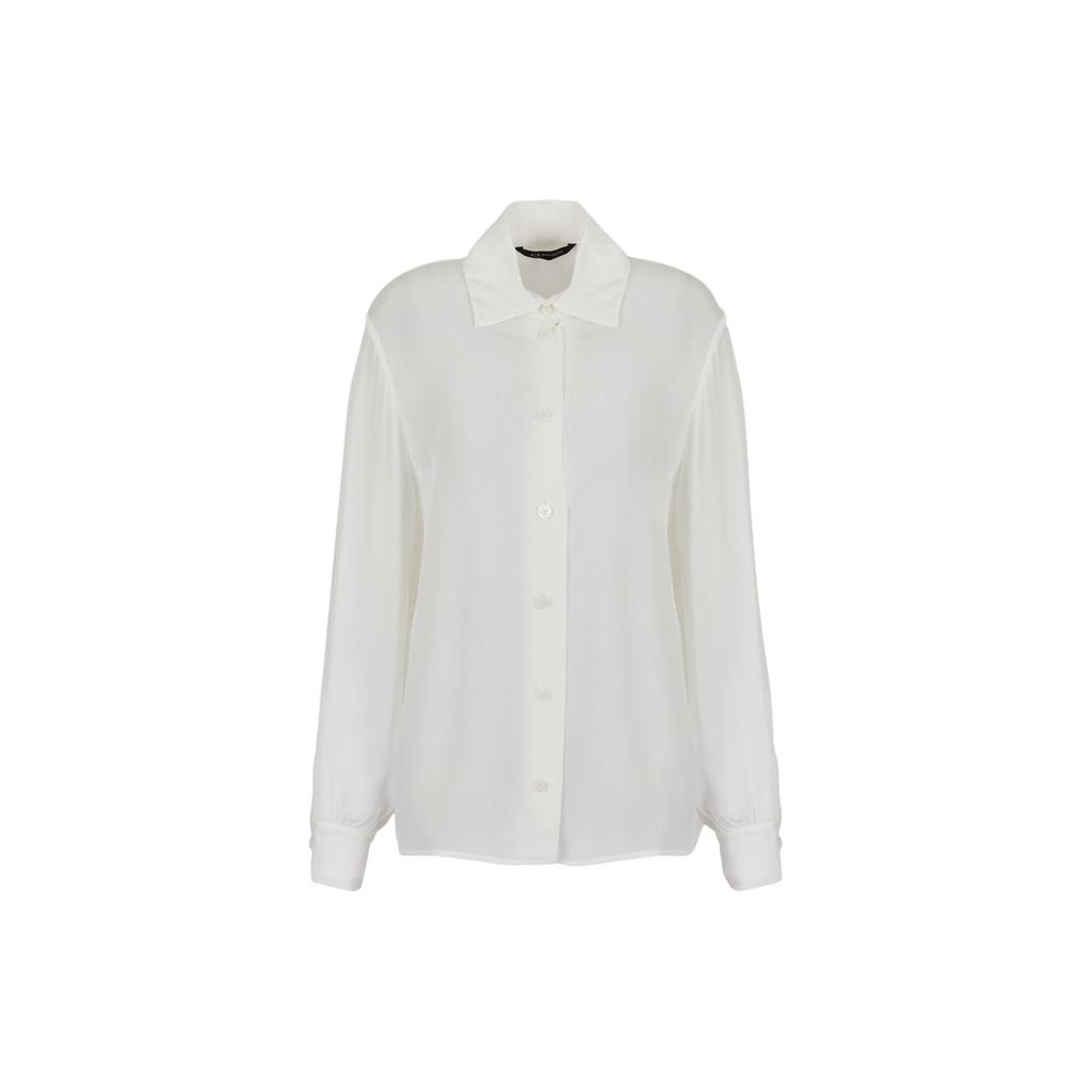 Armani Exchange SS24 Solid Color Polo Collar Single-Breasted Loose Long Sleeve Shirt Women shirts White 3DYC09-YNXZZ-1125